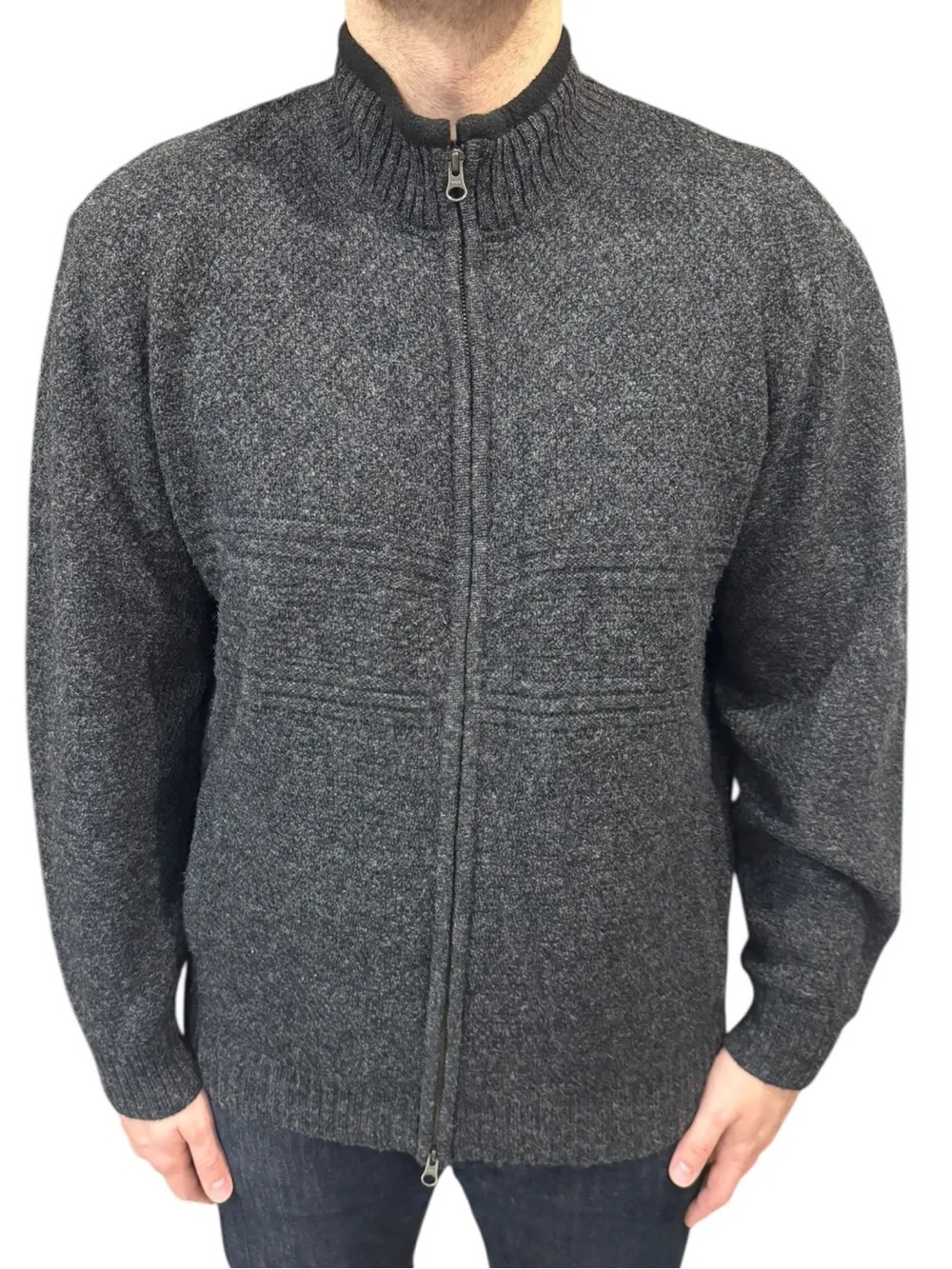 Pendleton Men Gray Washable Shetland Wool Laine Lavable Full Zip Sweater Jacket